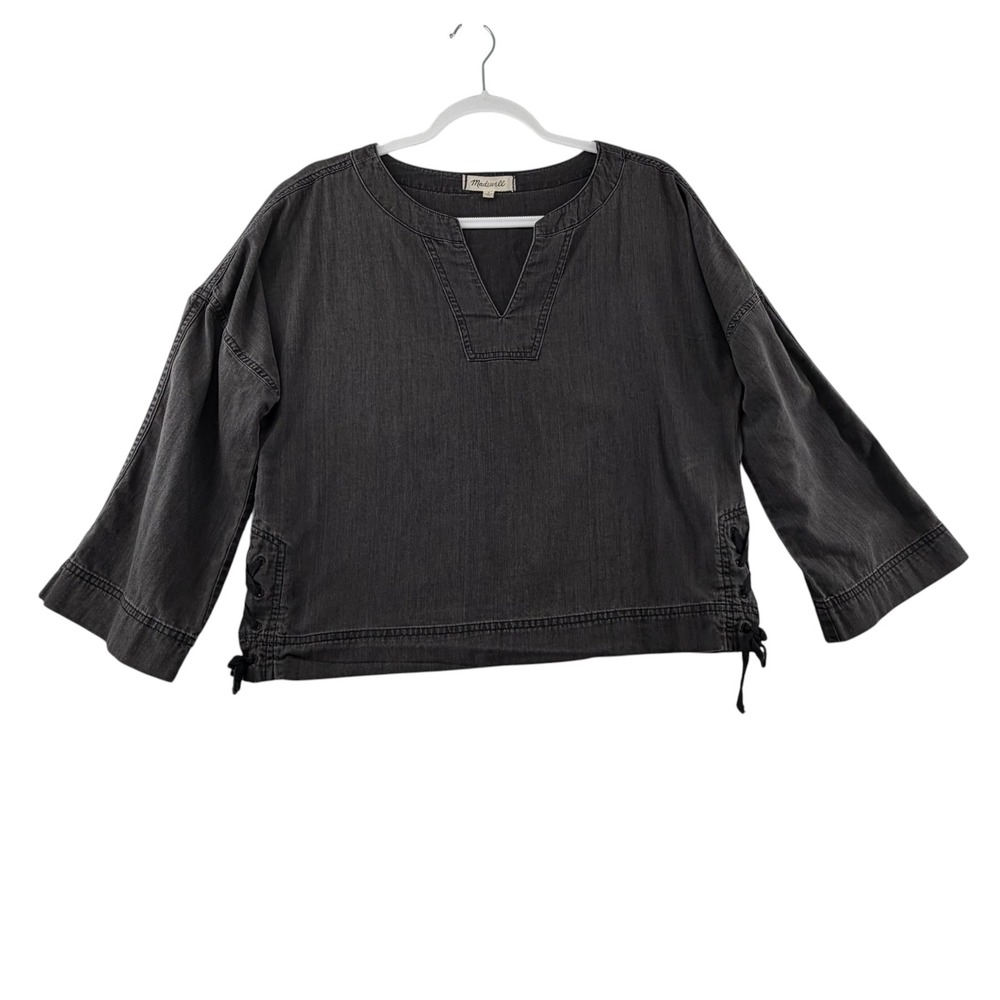 Madewell Denim Lace Up Side 100% Cotton Top Sloan Black Women Small Minimalist